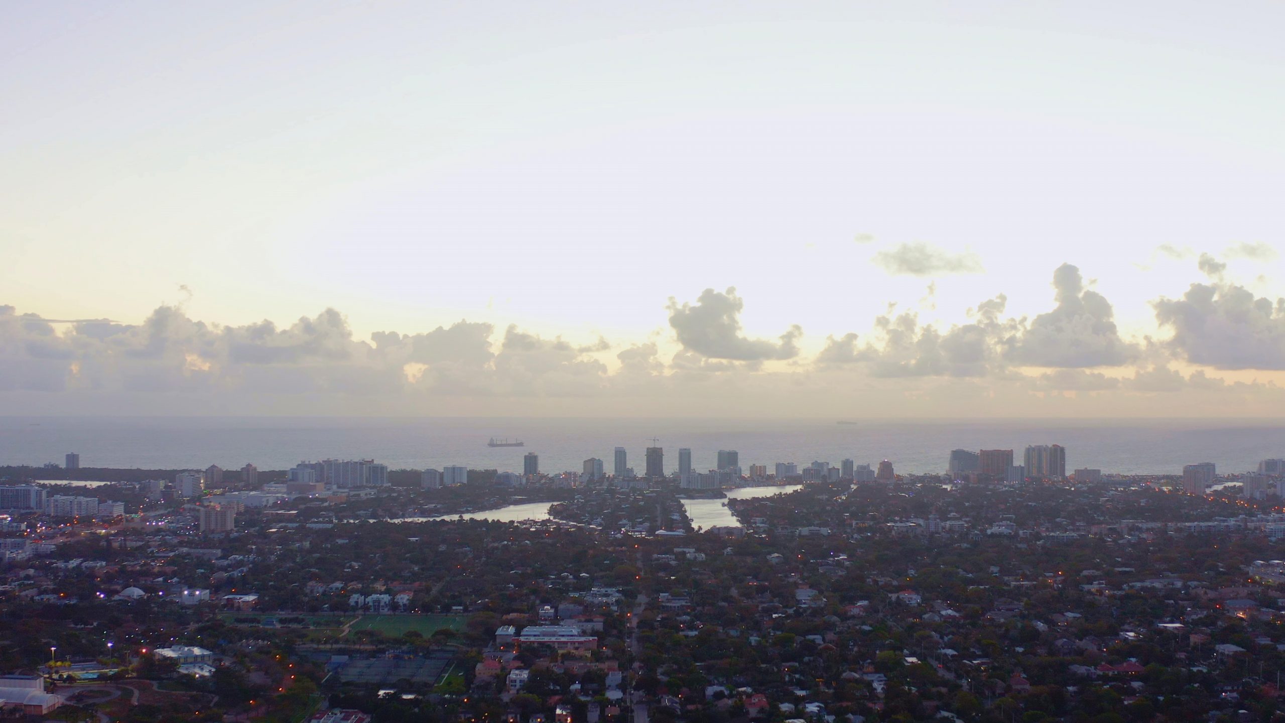 Fort Lauderdale Drone aerial of city with lake in the background