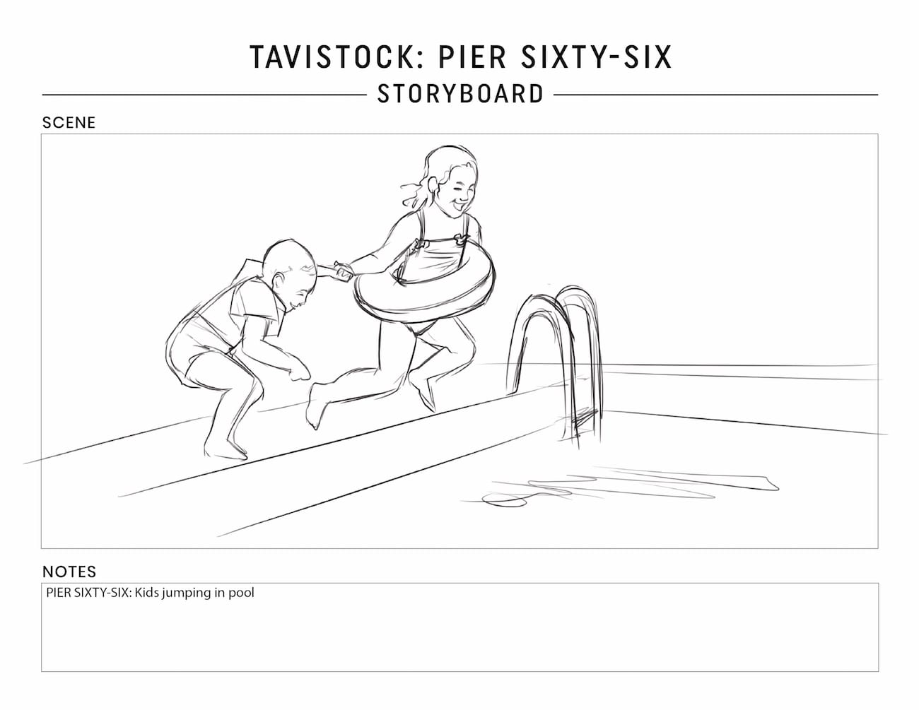 Tavistock Development Company C&I Studios Marketing Solutions Pier Sixty Six Storyboard Kids jumping in pool