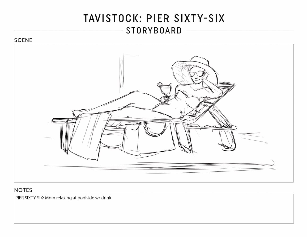 Tavistock Development Company C&I Studios Marketing Solutions Pier Sixty Six Storyboard Mom relaxing at poolside with drink