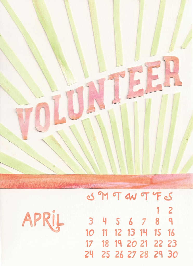 United Way April calendar with Volunteer graphic