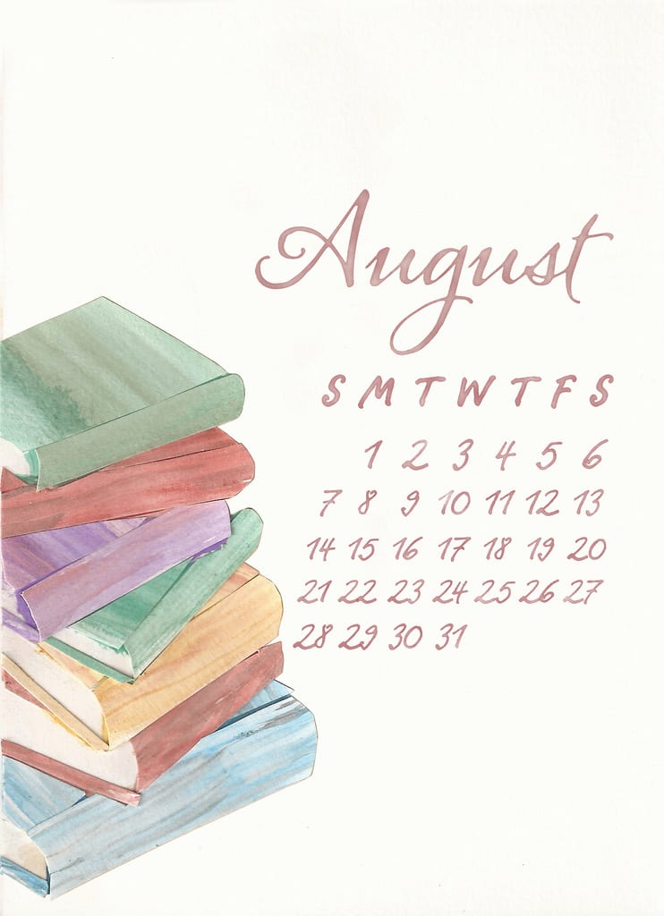United Way Calendar August with graphics of books