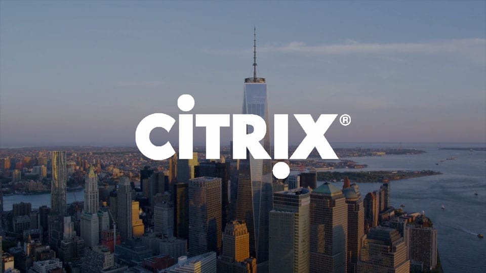 IU C&I Studios Page View of new Word Trade Center tower in NYC with white logo for Citrix