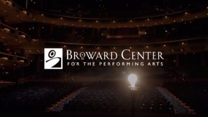 IU C&I Studios Page White Broward Center for the Performing Arts logo with a lit lightbulb on a stage