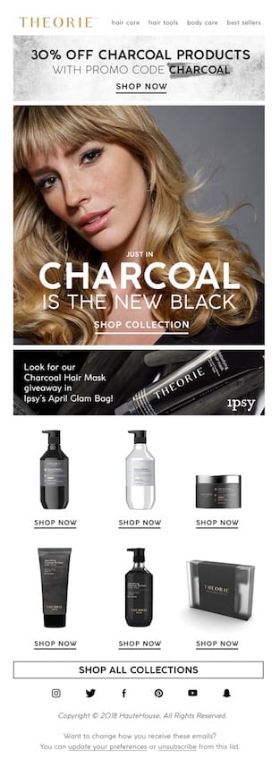 Ad for Hair charcoal products
