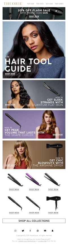 Ad for various hair tools like hairdryers, hair crimpers and curling irons