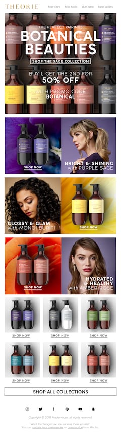 Ad for various Shampoos and Conditioners in dispensers