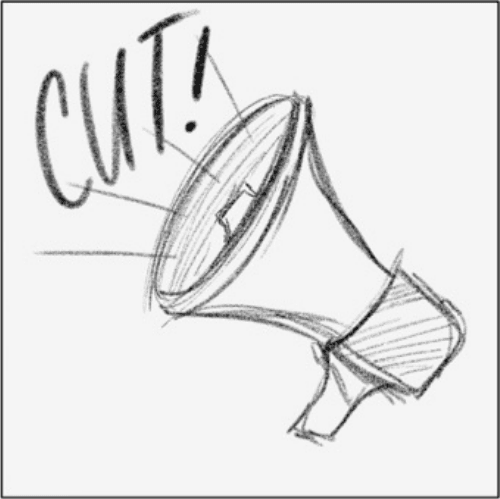 Drawing of megaphone with Cut! text