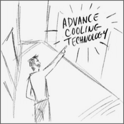 Drawing of man pointing to Advance Cooling Technology text