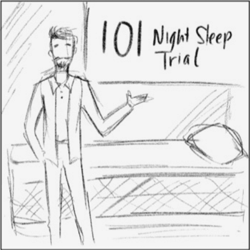 The Dream Commercial 8 Drawing of man advertising 101 Night Sleep Trial