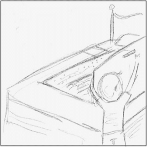 Drawing of boy by bed lifting cover