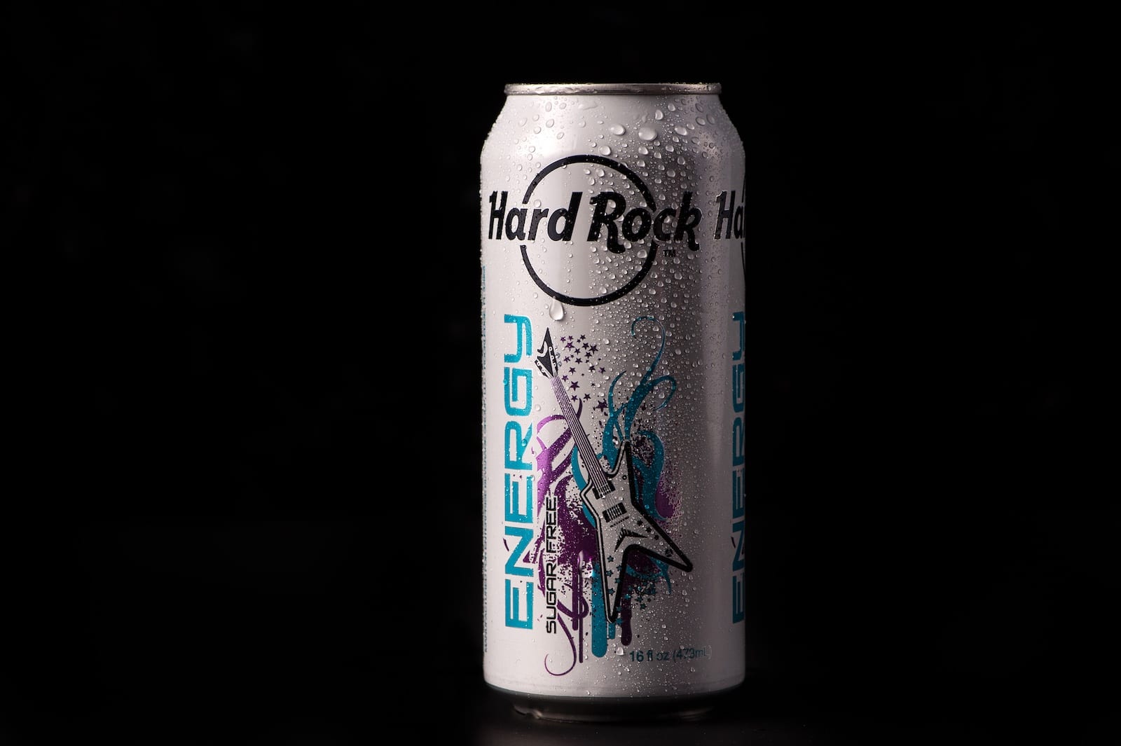 Closeup of can of Sugar Free Hard Rock Energy drink