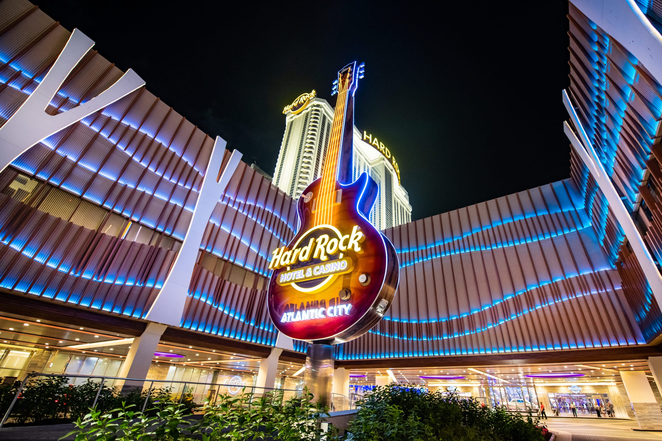 EDSA Hard Rock Hotel & Casino Atlantic City Closeup of guitar in courtyard at night