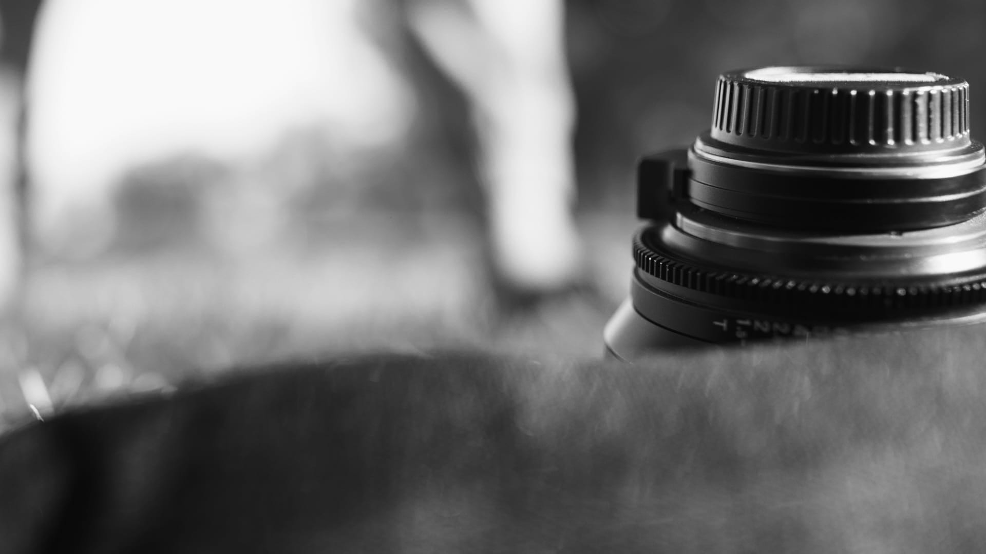 Black and white closeup of camera lens