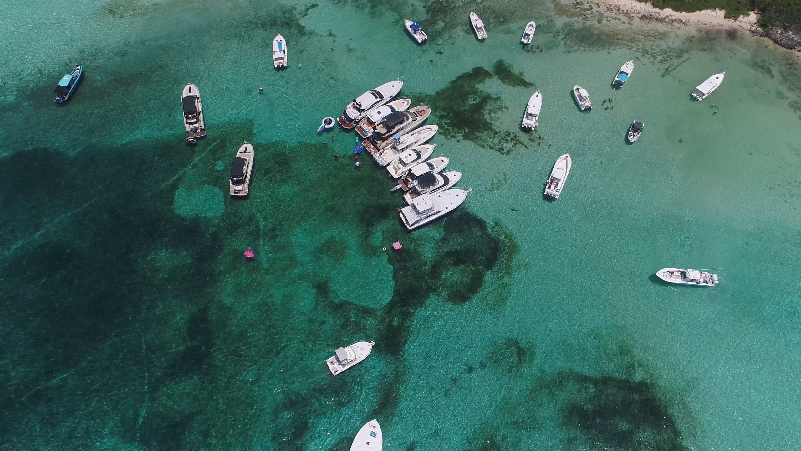 View from above of yachts on a lake