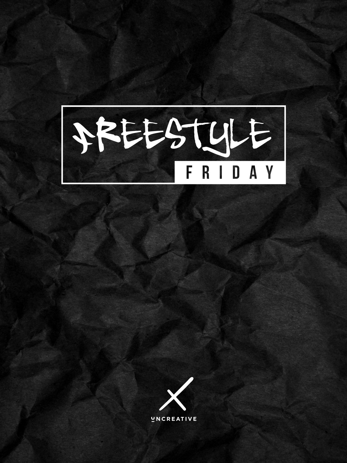 White Uncreative Freestyle Friday Logo on a black background