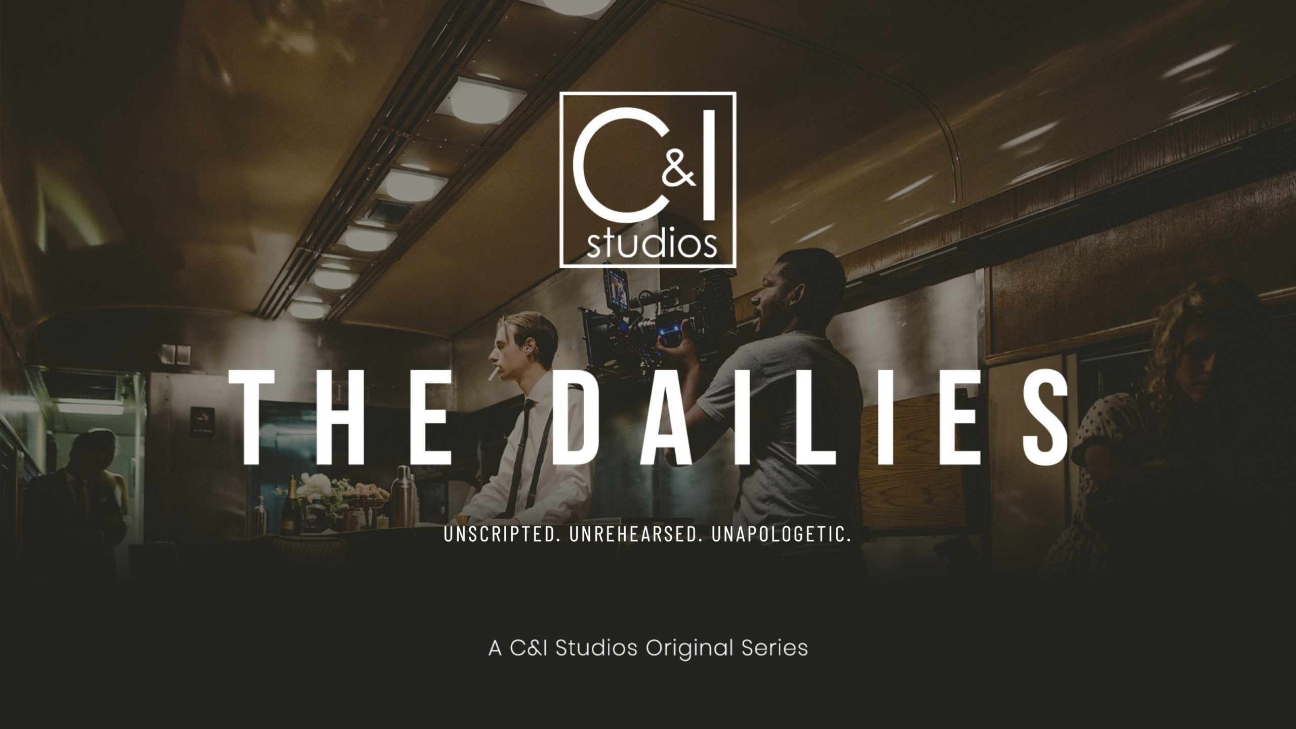The Dailies Unscripted Unrehearsed Unapologetic Pitch Deck with videographer filming people in a train car