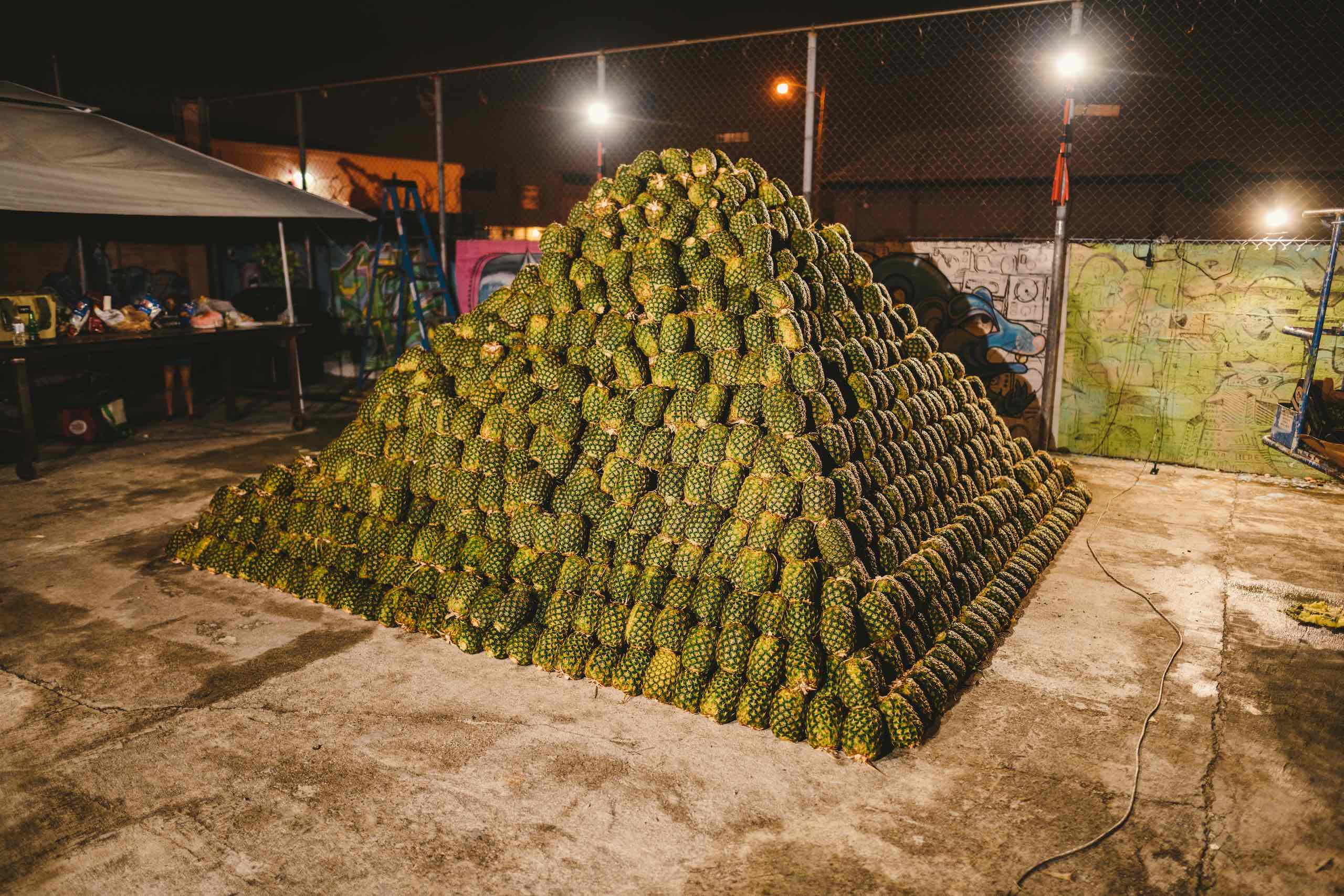 Artwalk 2018 May Pineapple Pyramid on display at night