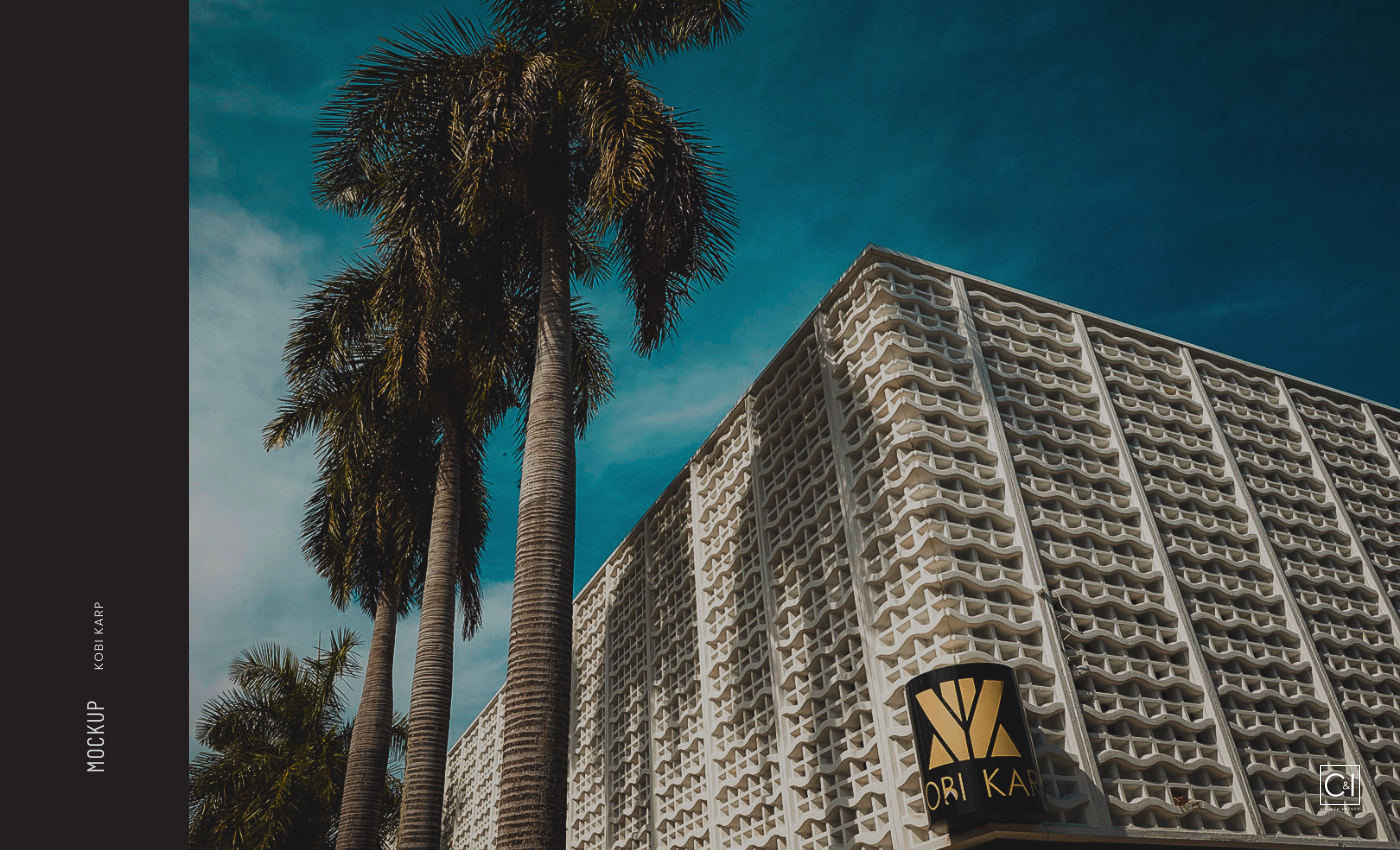 Kobi Karp Mockup of building with palm trees nearby