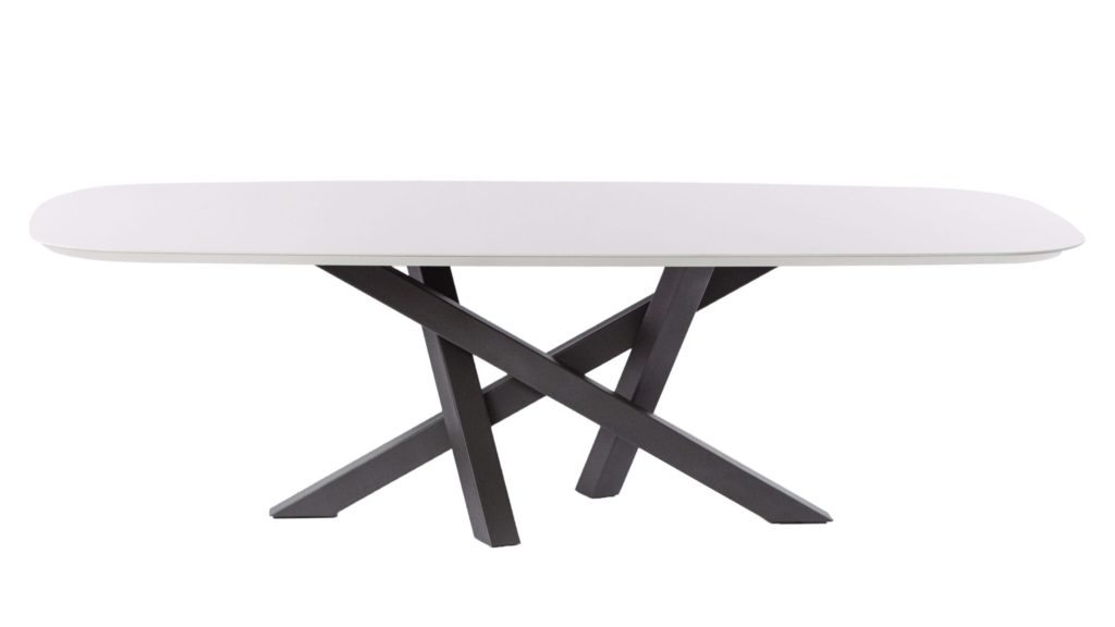 Yiannis Proofs White Oval Table With Black Legs On Display