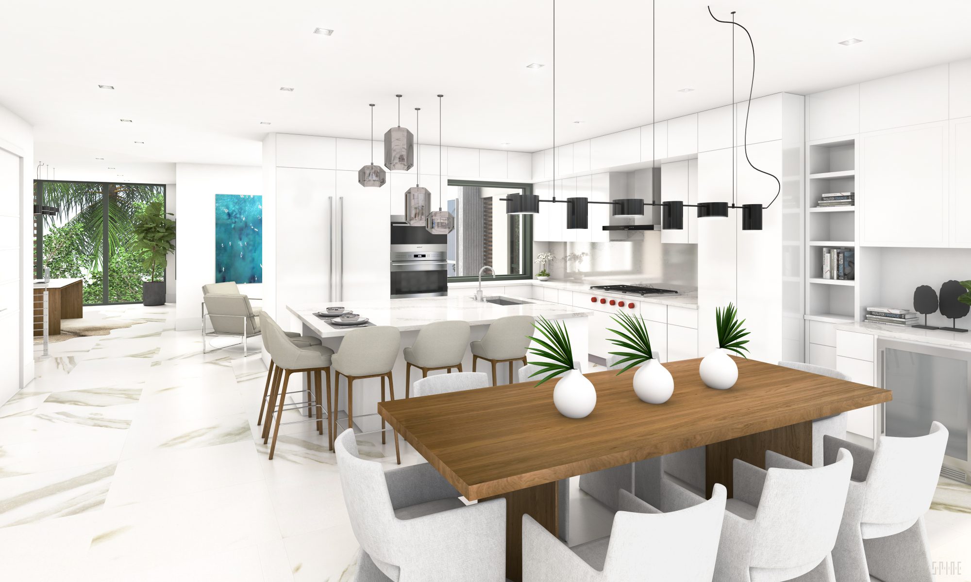 Dahlia Kitchen and Dining Koya Bay Rendering of kitchen with furniture and appliances