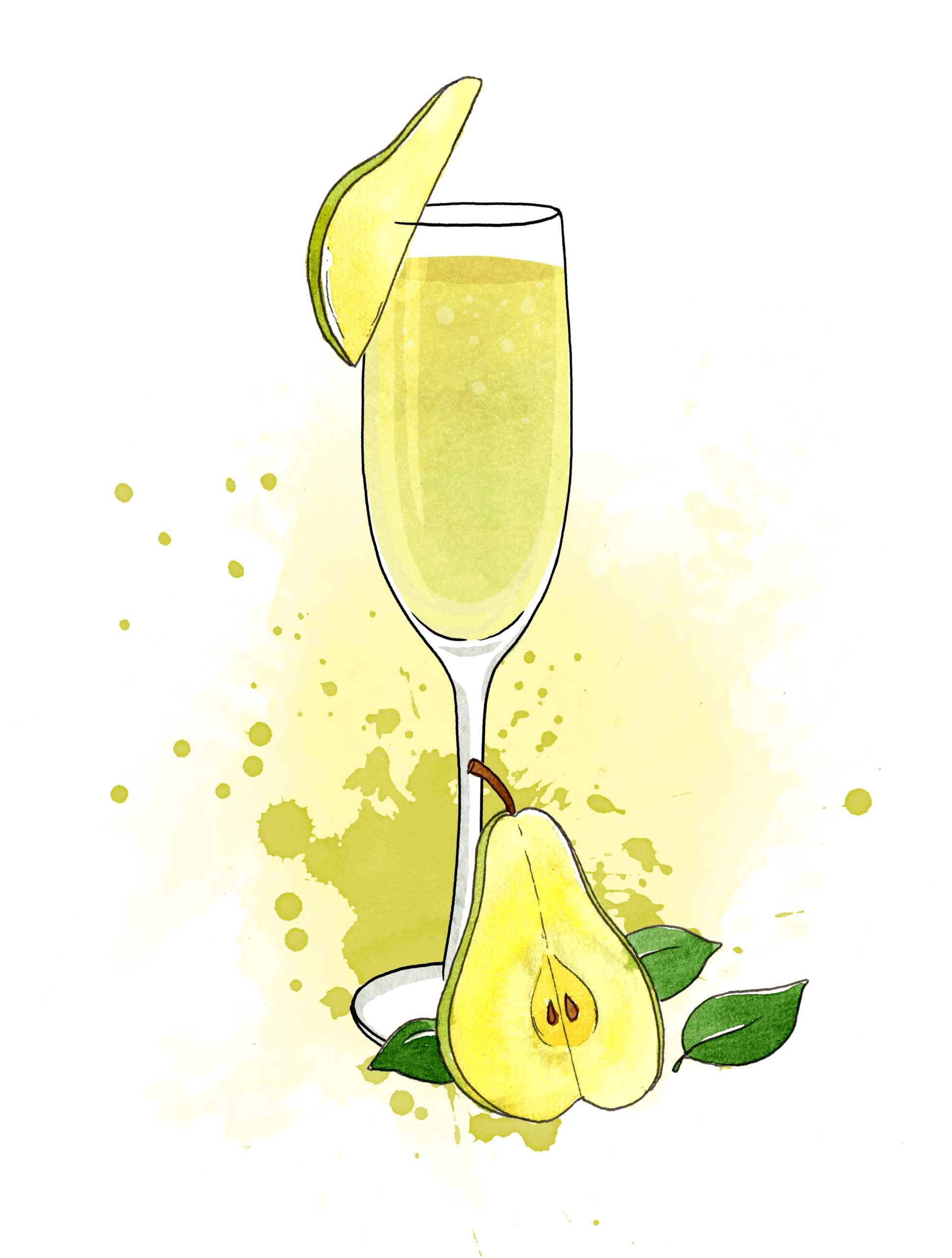 IU C&I Studios Page Pear Mimosa with slices of pear graphic