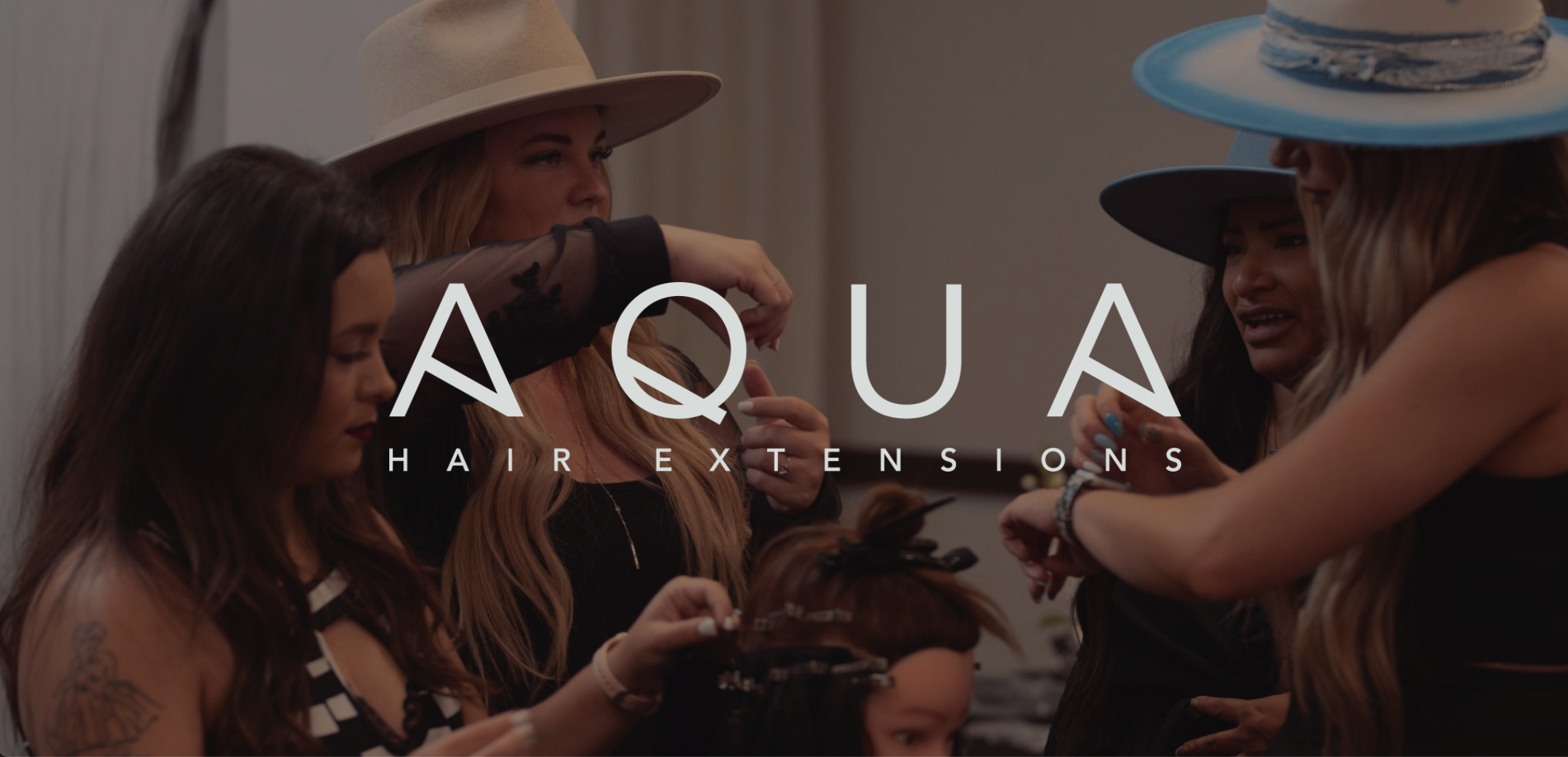 IU C&I Studios Page Aqua Hair Extensions Cover with four women working with a dummy's hair