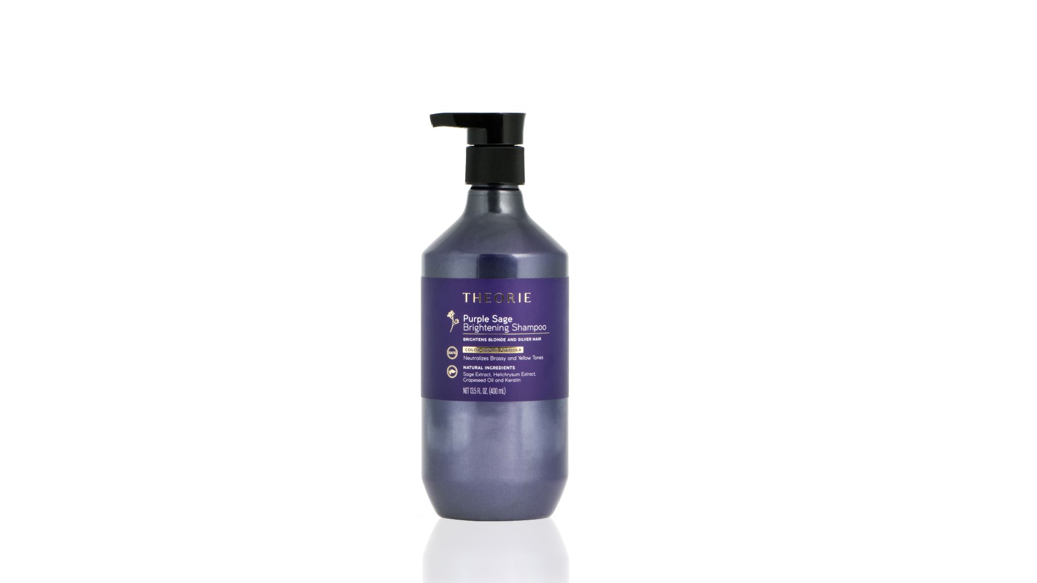 Theorie Purple Sage Brightening Shampoo on display