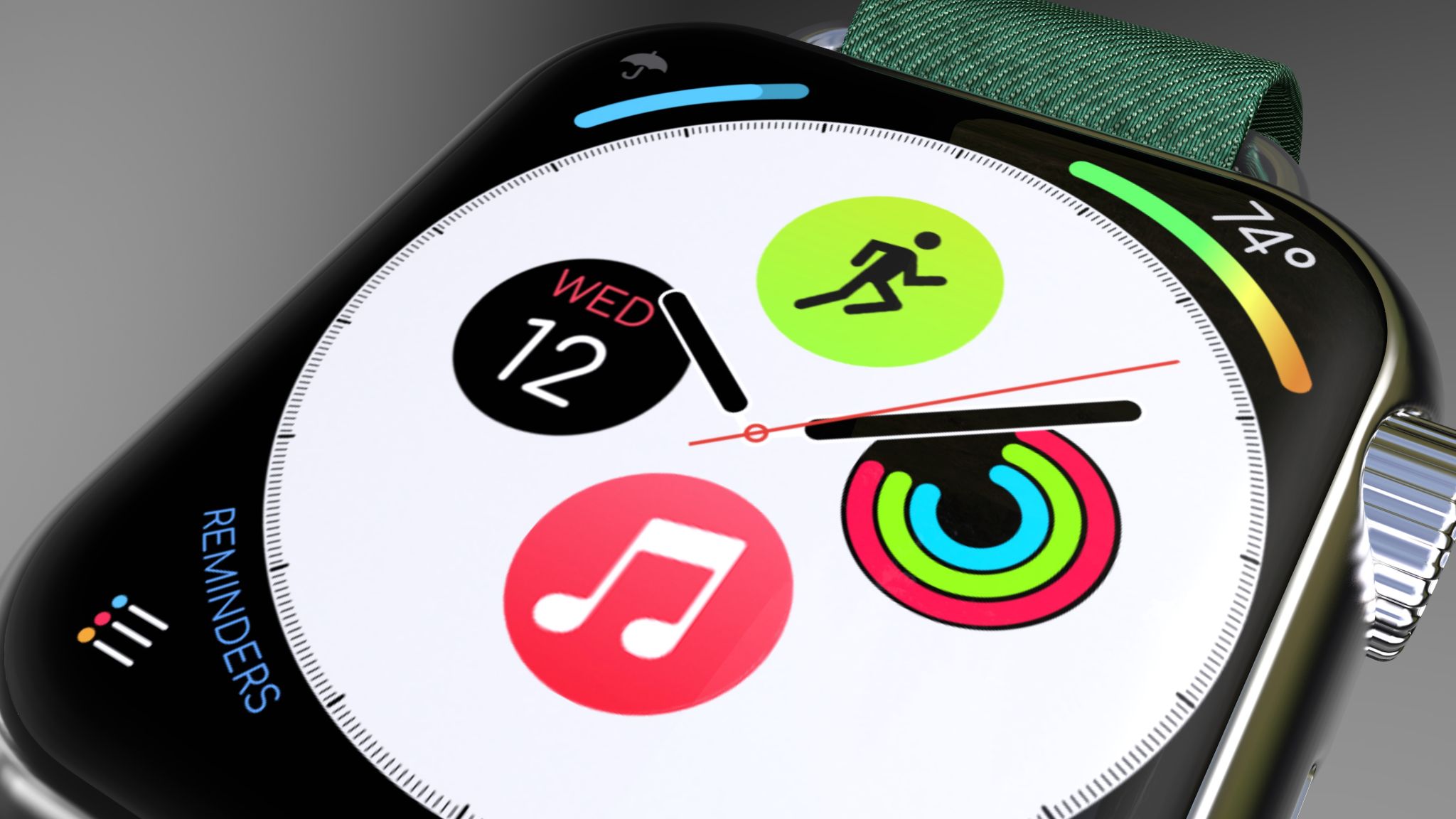 Closeup of Apple Watch on display 3D Promo Scene