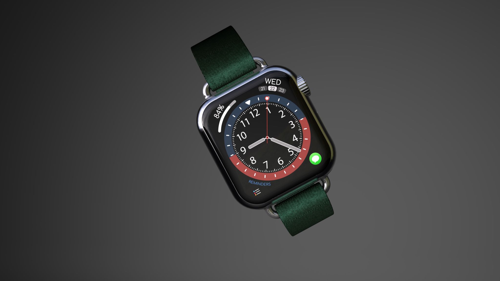 Apple Watch with green band on display 3D Promo Scene
