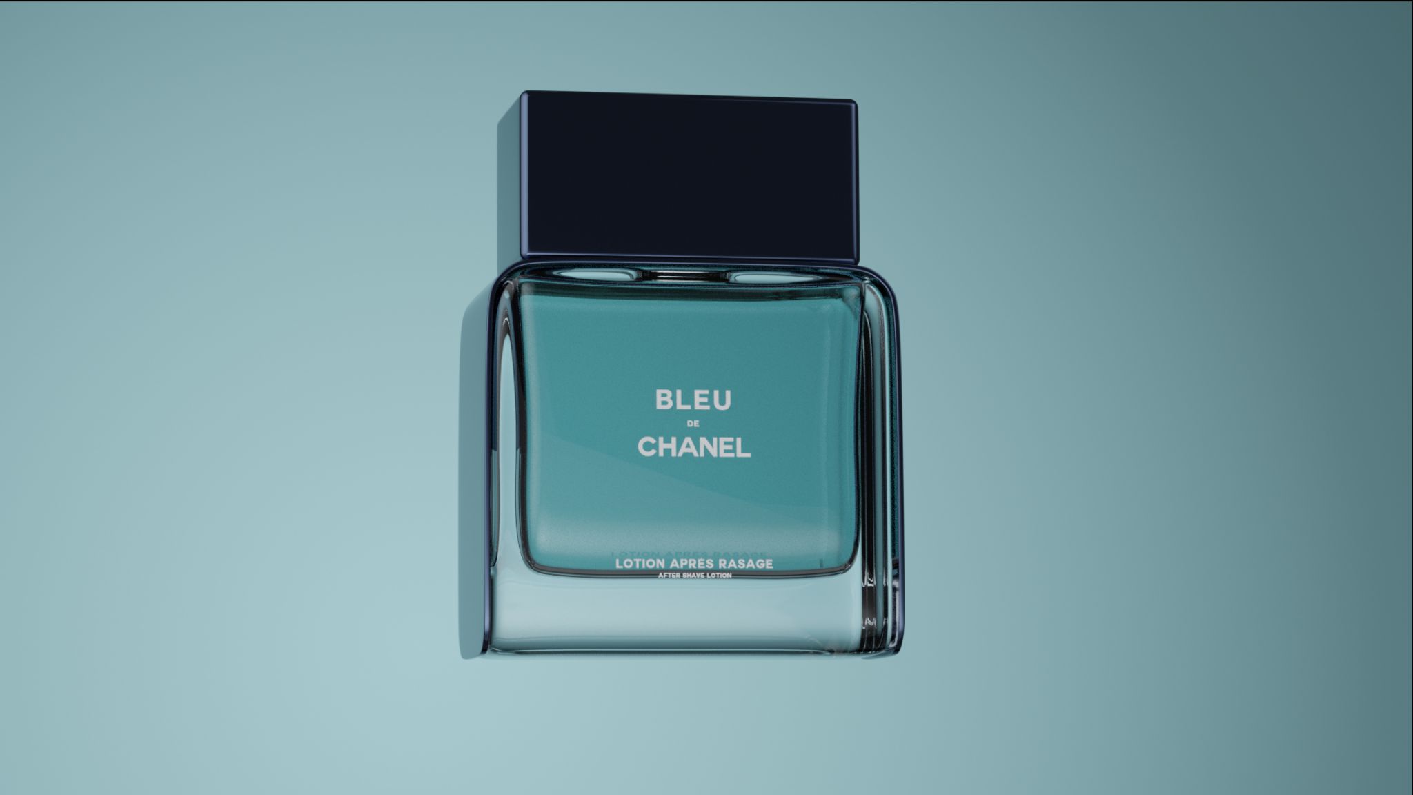 Bleu de Chanel After Shave Lotion on display 3D product promo still
