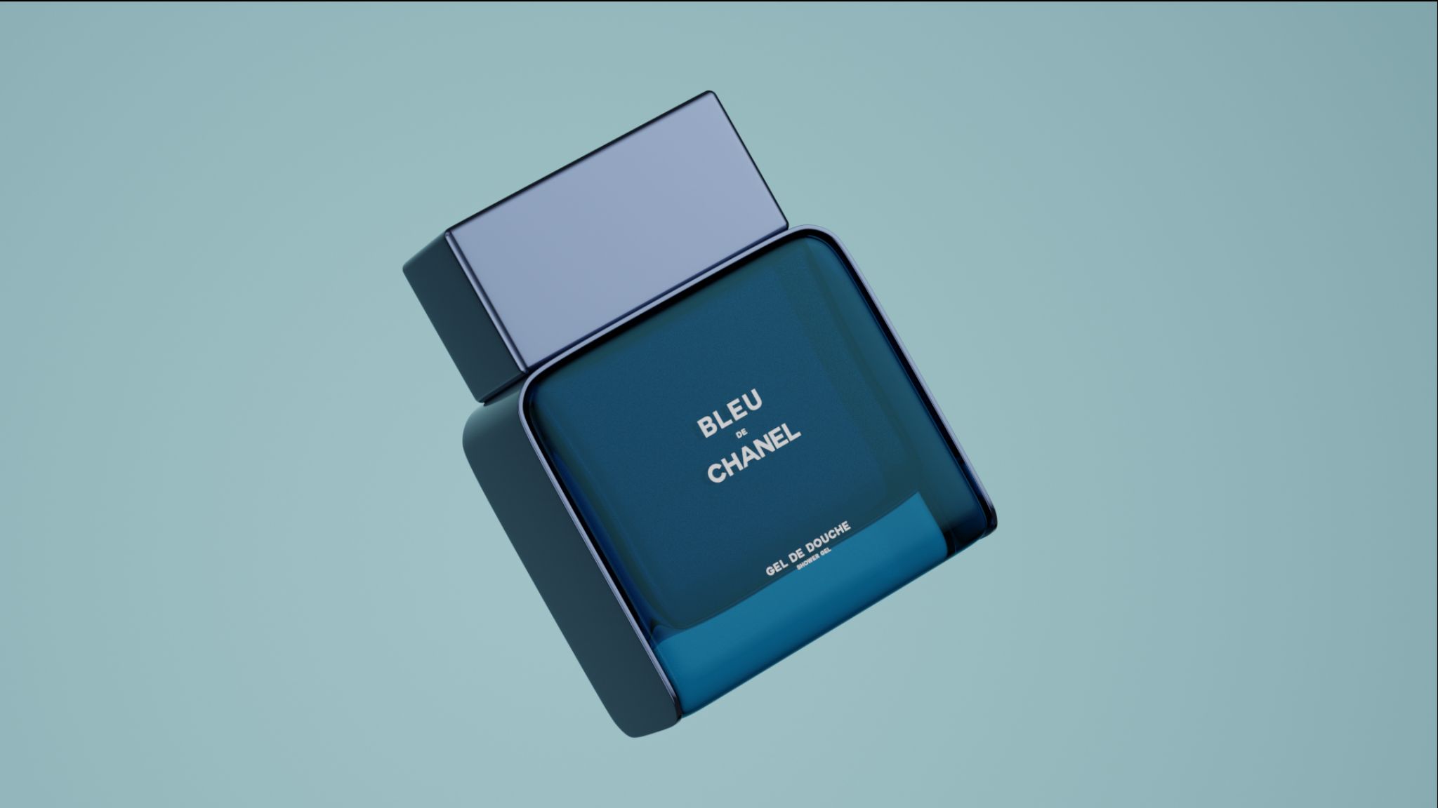 Bleu de Chanel Shower Gel on display 3D product promo still