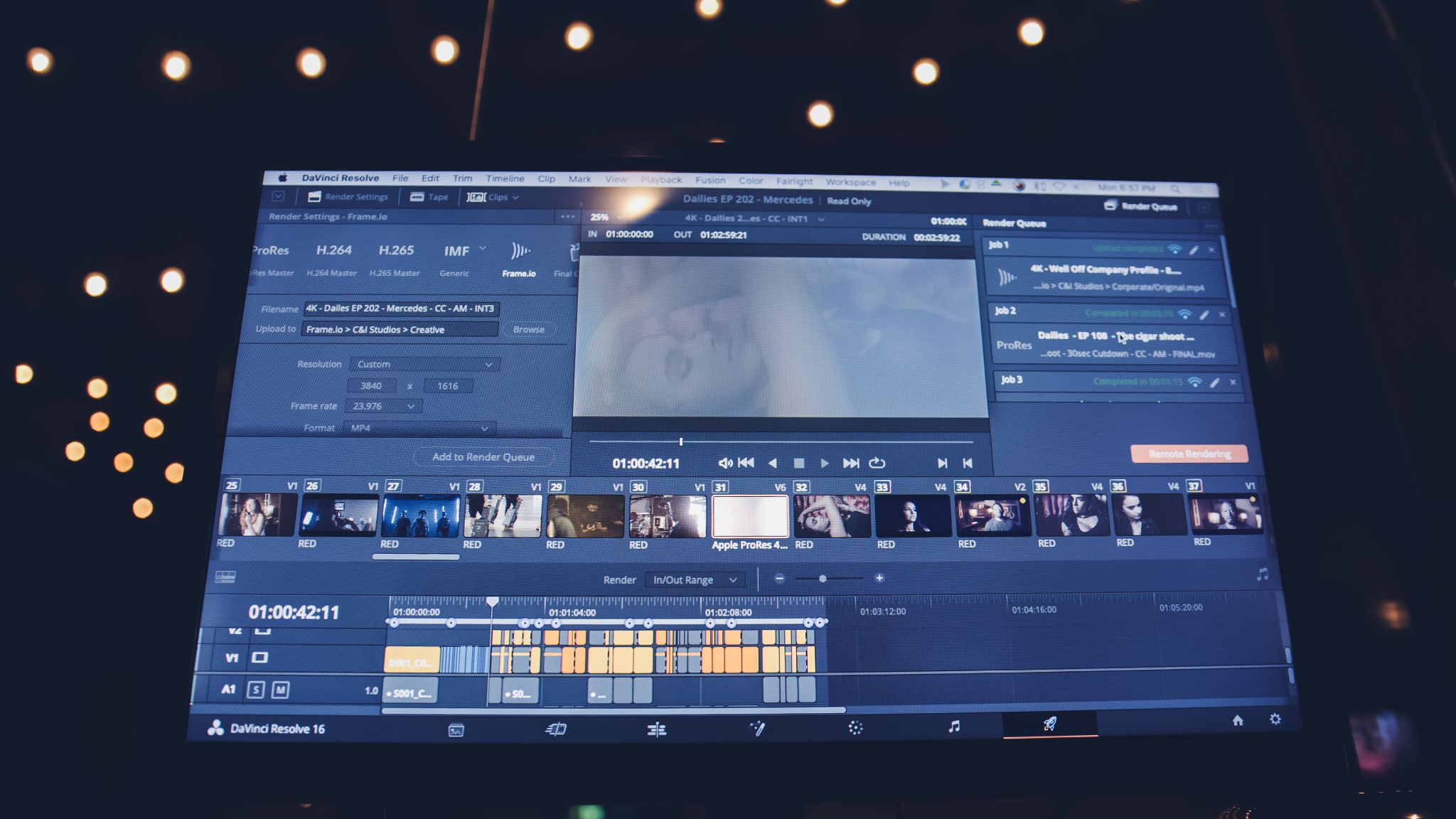 Closeup of video editing software on a computer monitor display