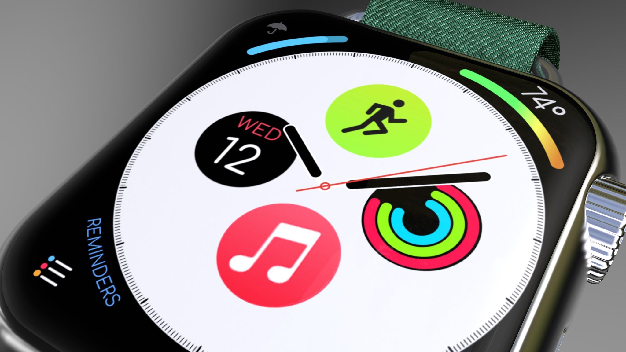 The Complete Guide to 3D Product Animation Closeup of display on Apple Watch with green bands