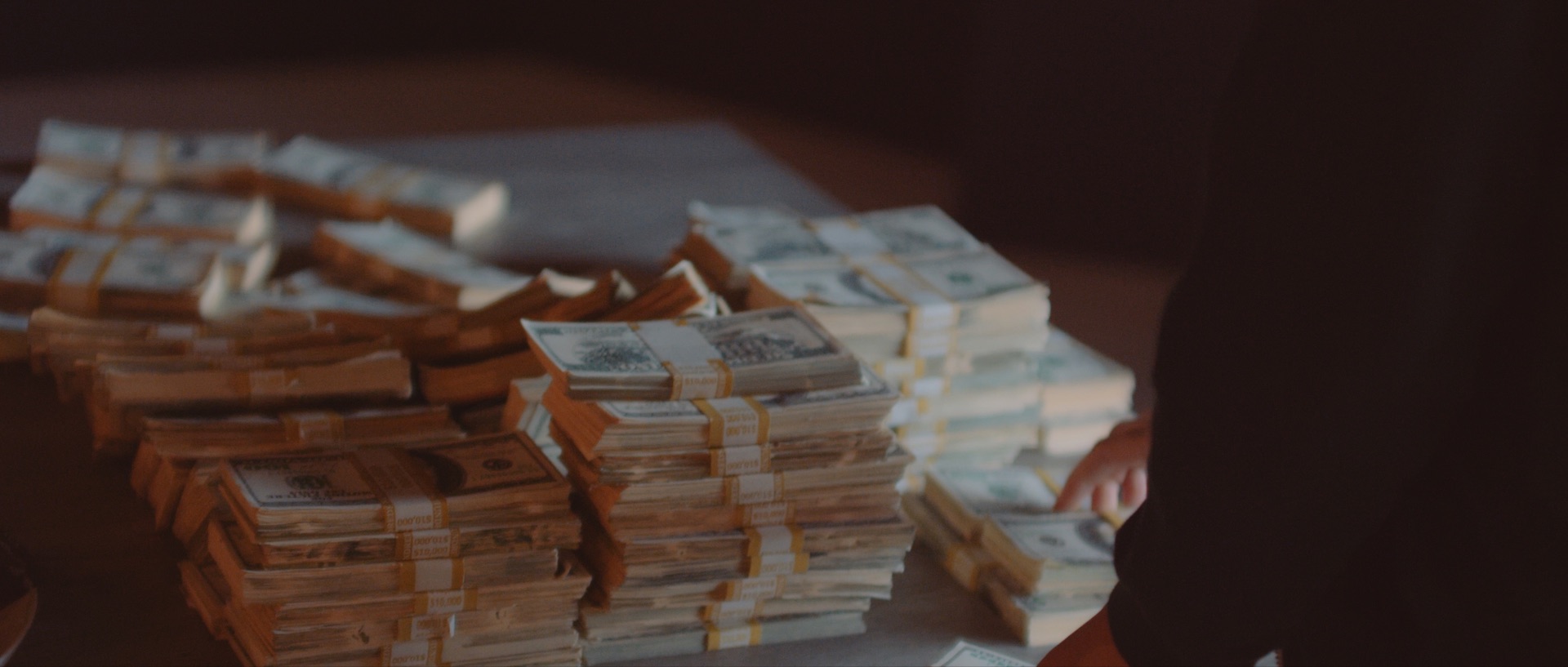 Closeup of stacks of paper money on a table