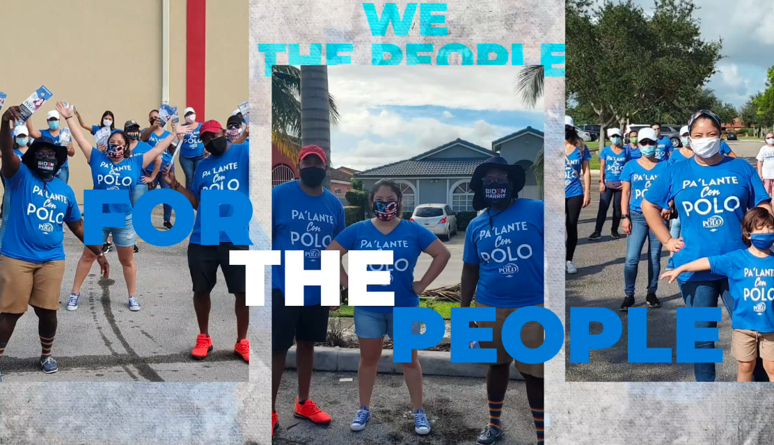 A collage of three different images of Cindy Polo supporters with text "For The People" overlaid